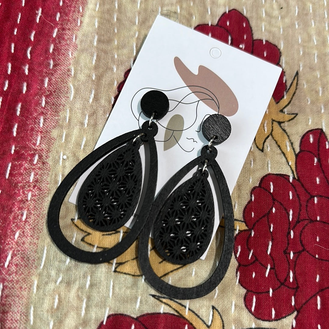 Teardrop Wood Earrings