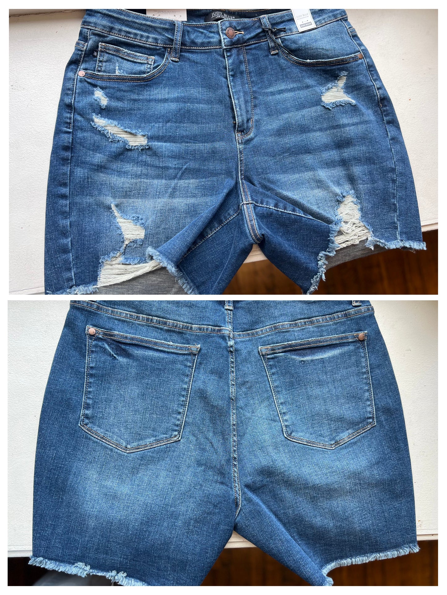 Judy Blue Plus | High Waist Distressed Dark Wash Shorts