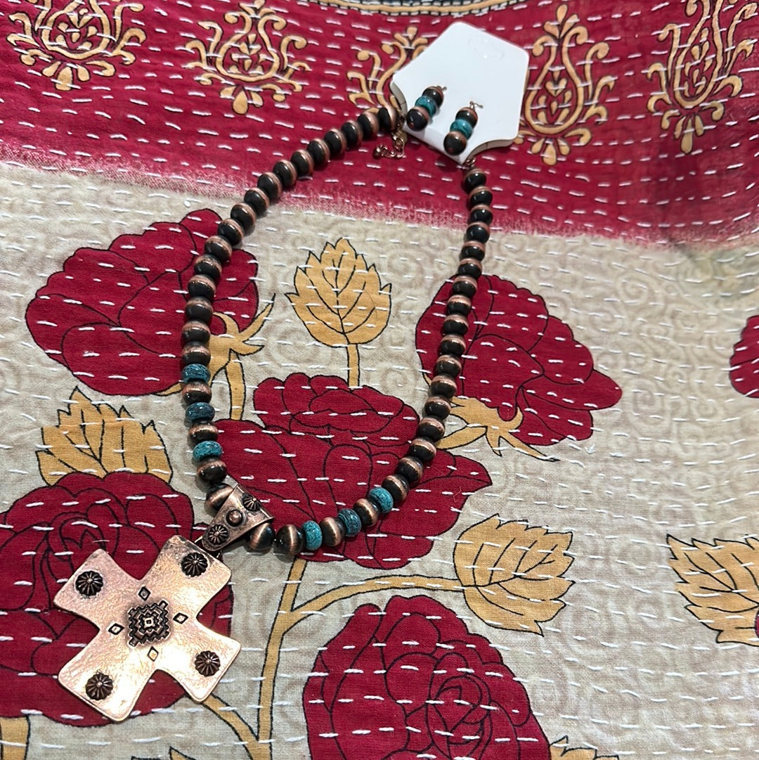 Navajo Bead Cross Necklace/Earring Set