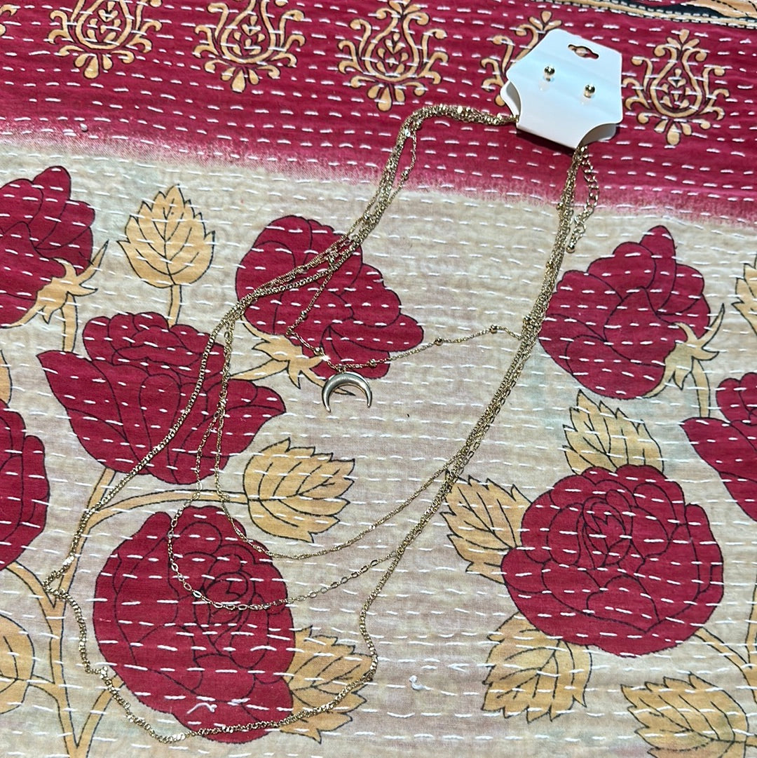 Crescent Moon Layered Necklace/Earring Set