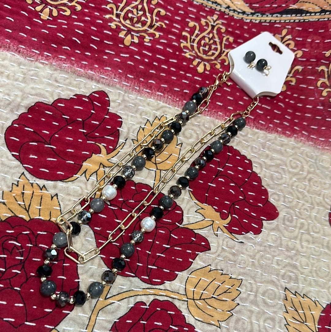 NYE Beaded Combo Necklace/Earrings Set