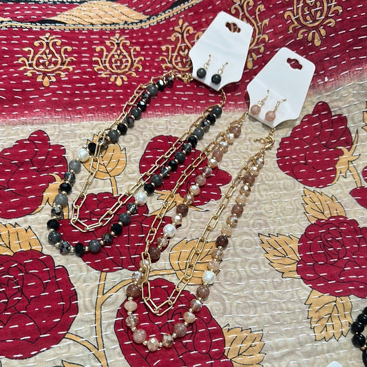 NYE Beaded Combo Necklace/Earrings Set