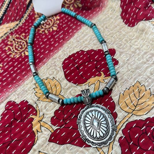 Turquoise Bead Navajo Pendant Necklace