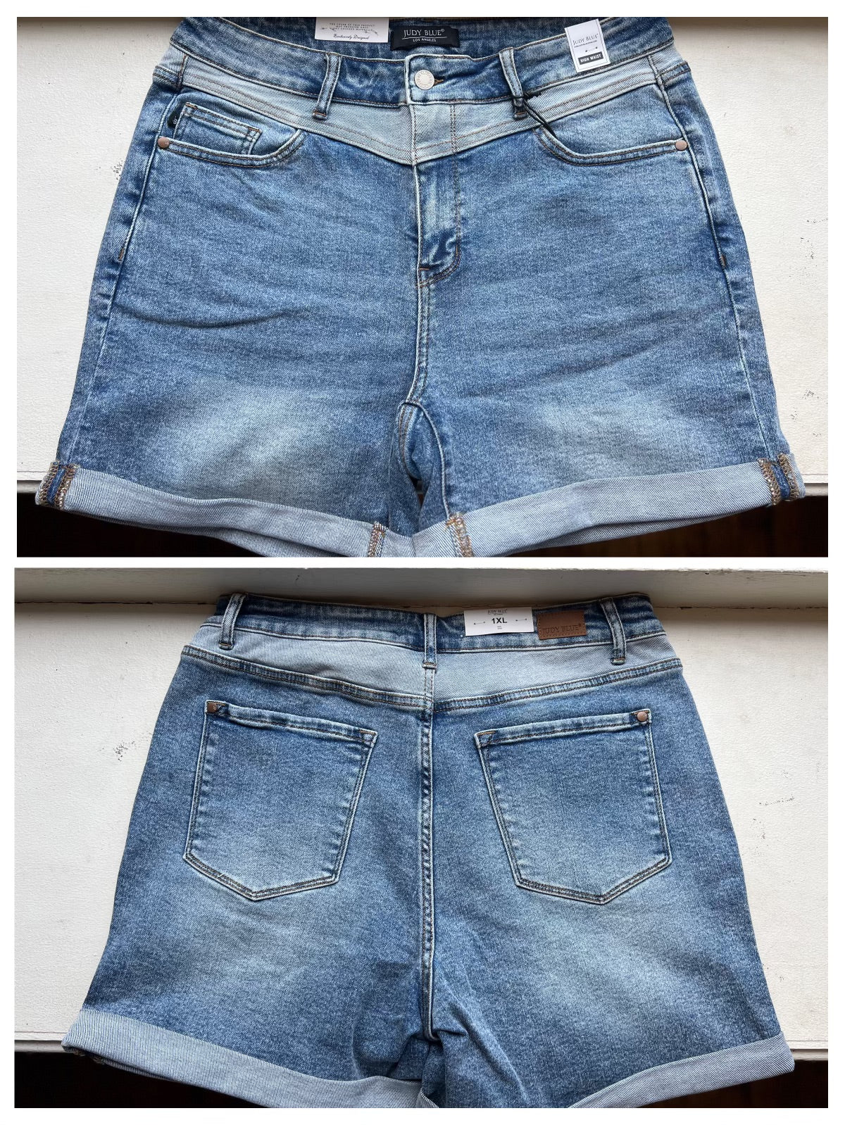 Judy Blue Plus | High Waist Roll Up Light Wash Shorts