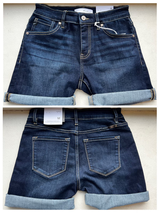 KanCan | Mid Rise Roll Up Dark Wash Shorts