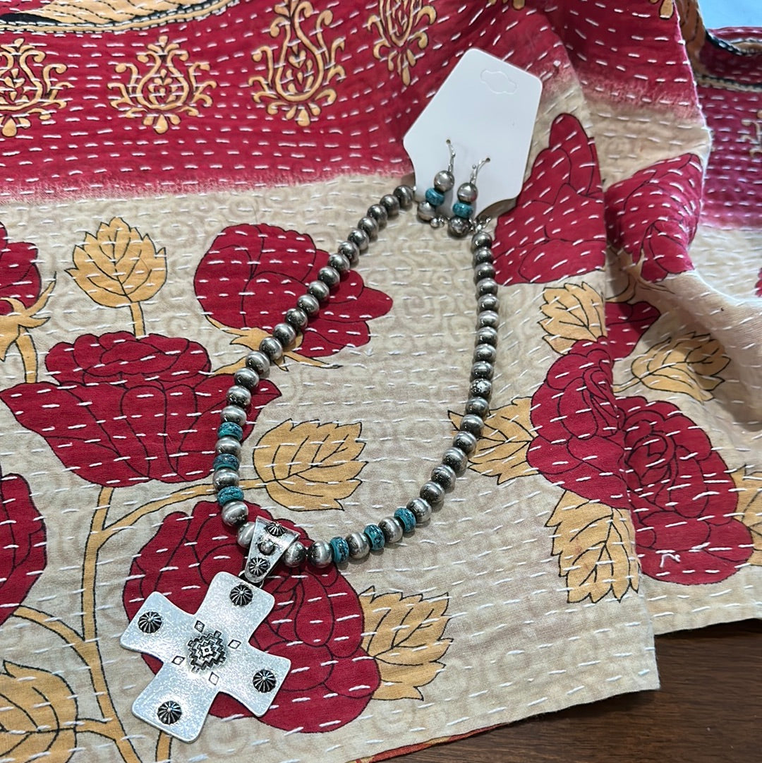 Navajo Bead Cross Necklace/Earring Set