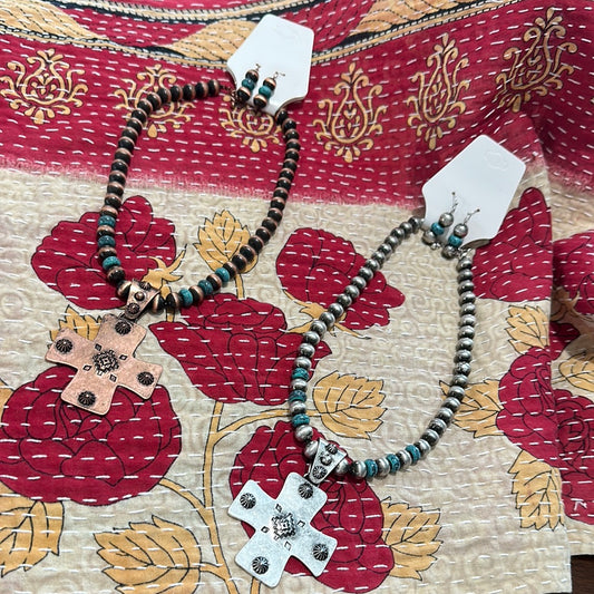 Navajo Bead Cross Necklace/Earring Set