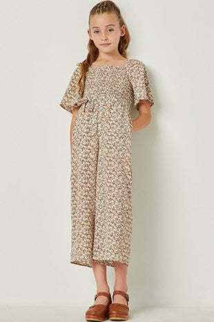 Hayden Girls | Floral Square Neck Belted Palazzo Jumpsuit