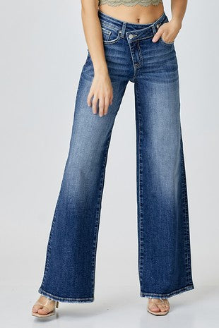 Risen | Mid-Rise Wide Leg Crossover Jeans