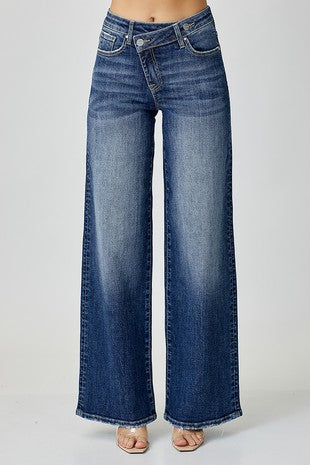 Risen | Mid-Rise Wide Leg Crossover Jeans