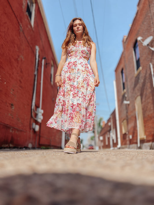 Floral Print Textured Dress