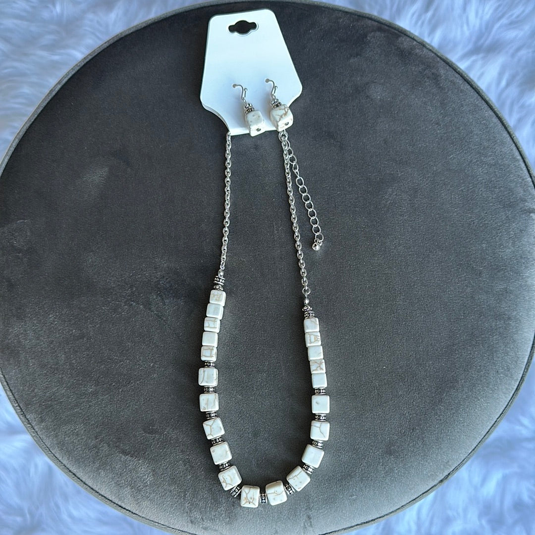 Stone Square Necklace/Earrings Set