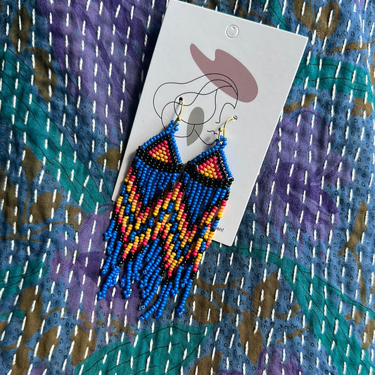 Sarah Gold Blue Beaded Earrings